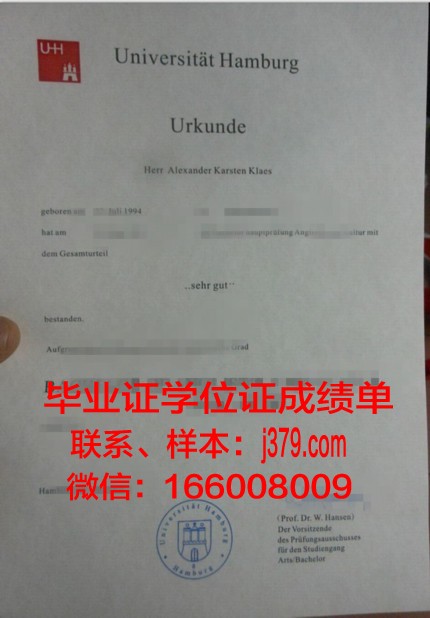 汉堡大学毕业证书图片大全
