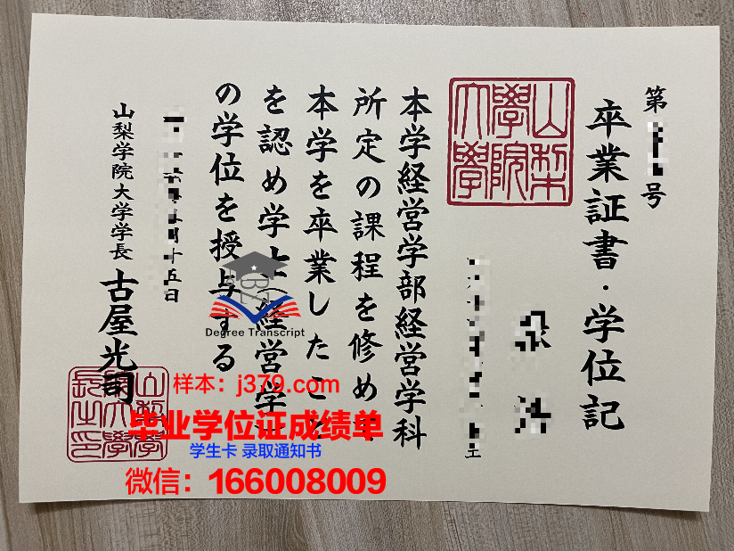 山梨大学学位证书