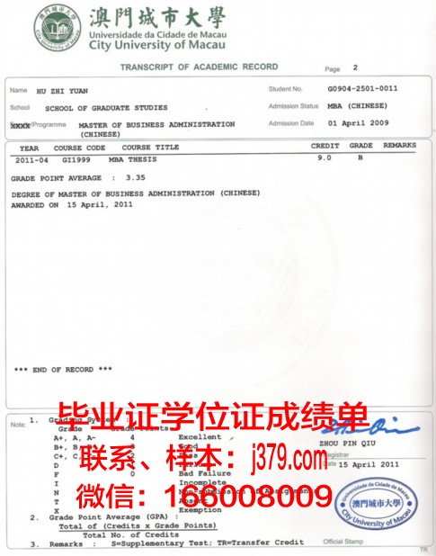 香港专业教育学院硕士学位英文完整证书名称