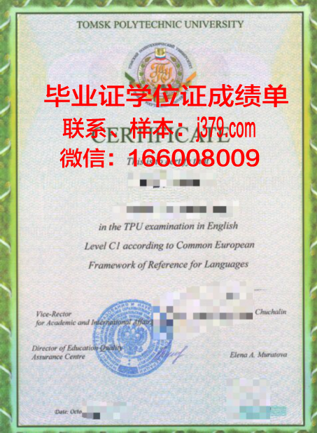 国立研究型托木斯克理工硕士学历证明