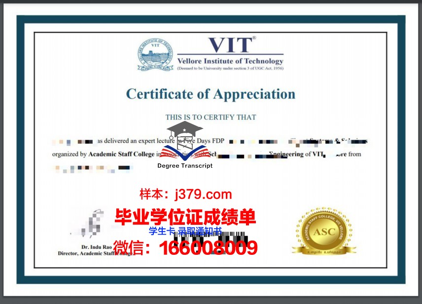 韦洛尔理工大学专业文凭证书