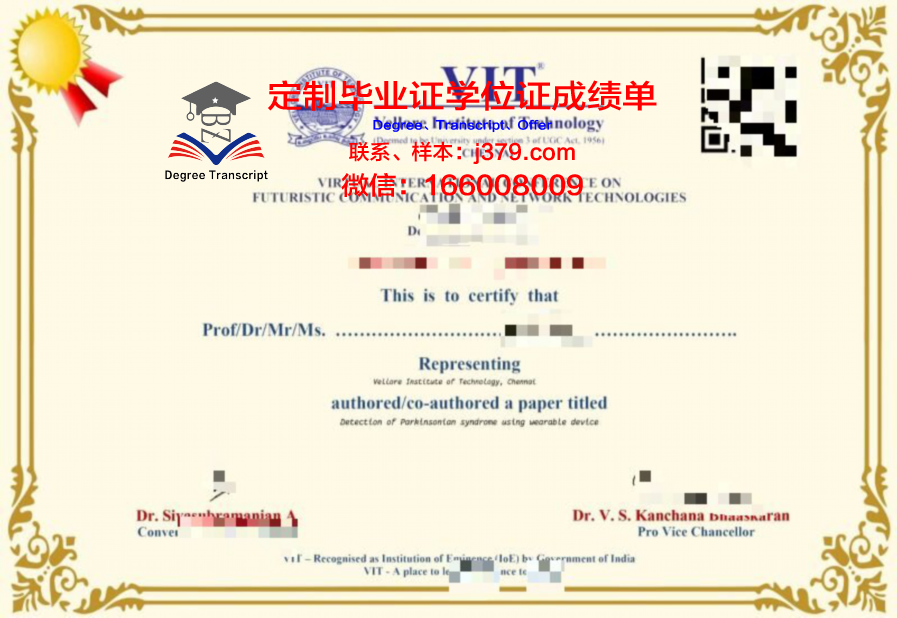 韦洛尔理工大学专业文凭证书