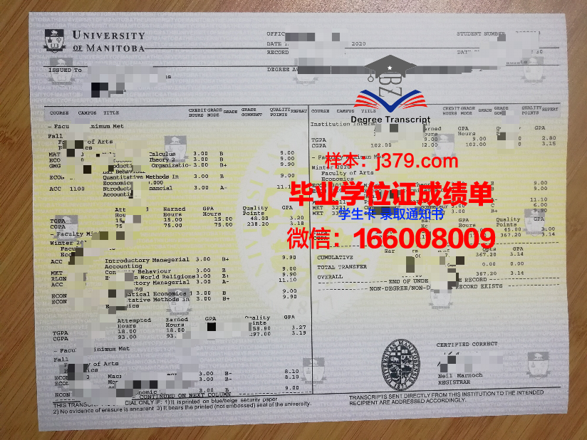 曼尼托巴省大学电子毕业证书