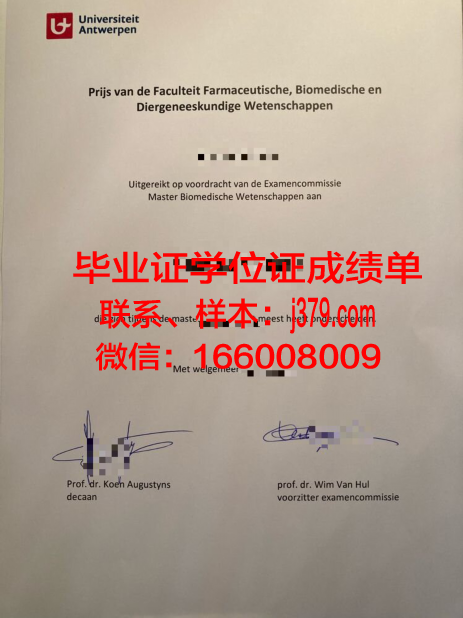 安特卫普大学管理学院硕士项目毕业资格证书