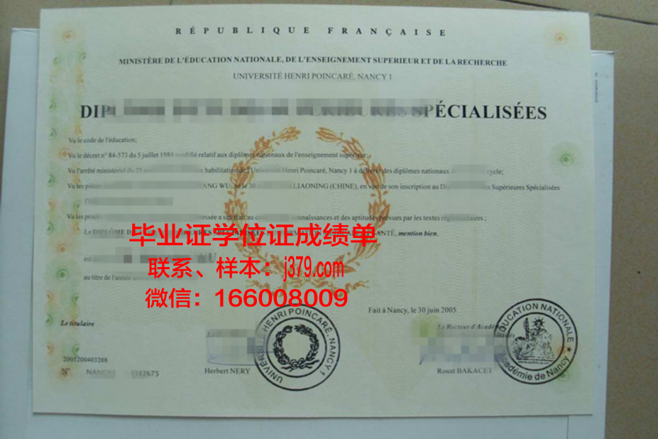 南锡第二大学习士学位毕业证明